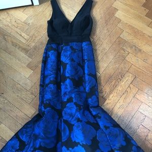 Black and blue floral floor-length dress